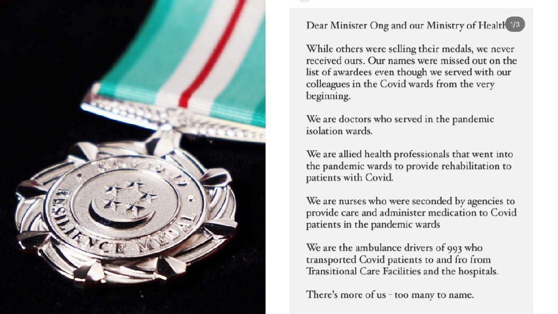 “Tone deaf!” — MOH criticised for “rigorous process” response to open letter by frontliners on resilience medals