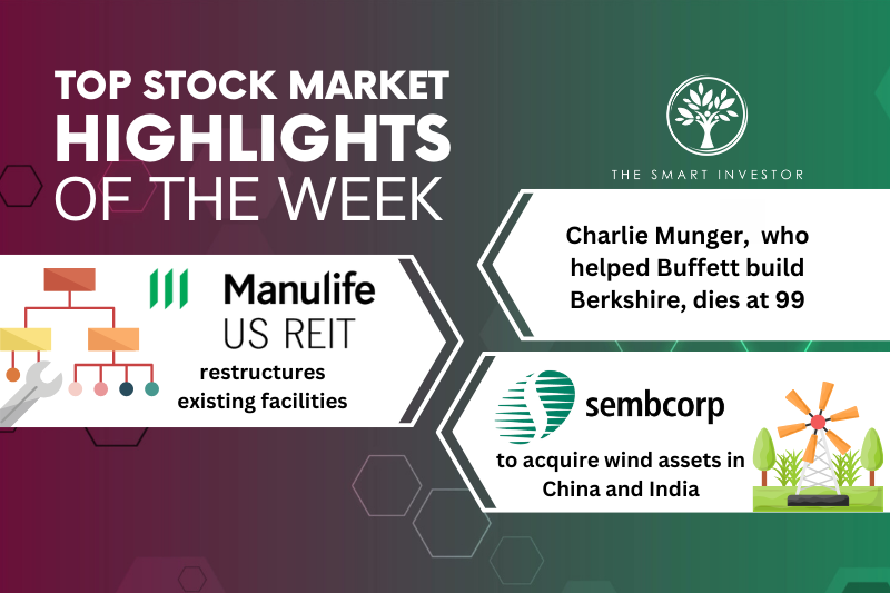 Top Stock Market Highlights: Charlie Munger, Manulife US REIT and Sembcorp Industries