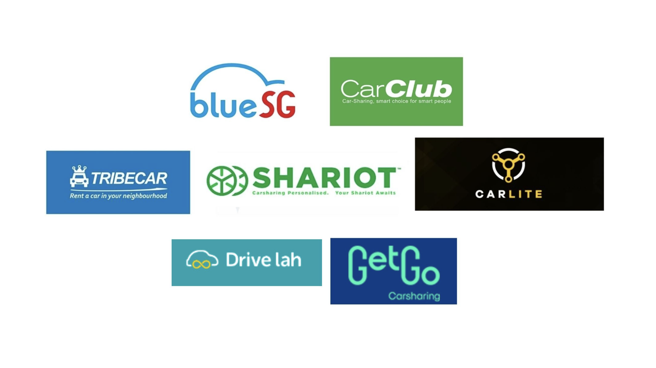 Blue SG, Tribecar, Car Club, CarLite, Shariot, GetGo, Drive lah