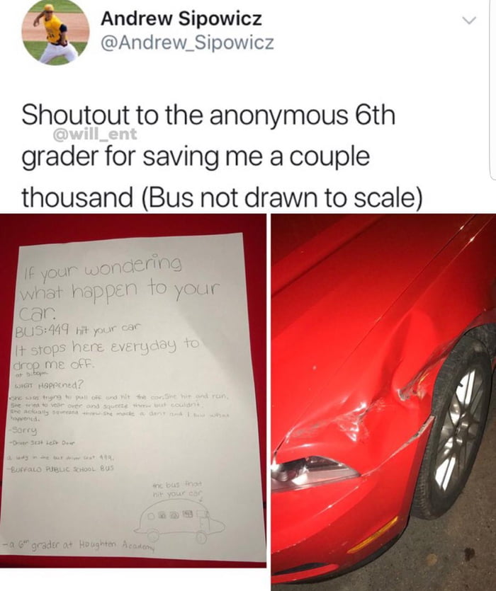 Person writes letter to man explaining what happened to his car (hit and run bus)