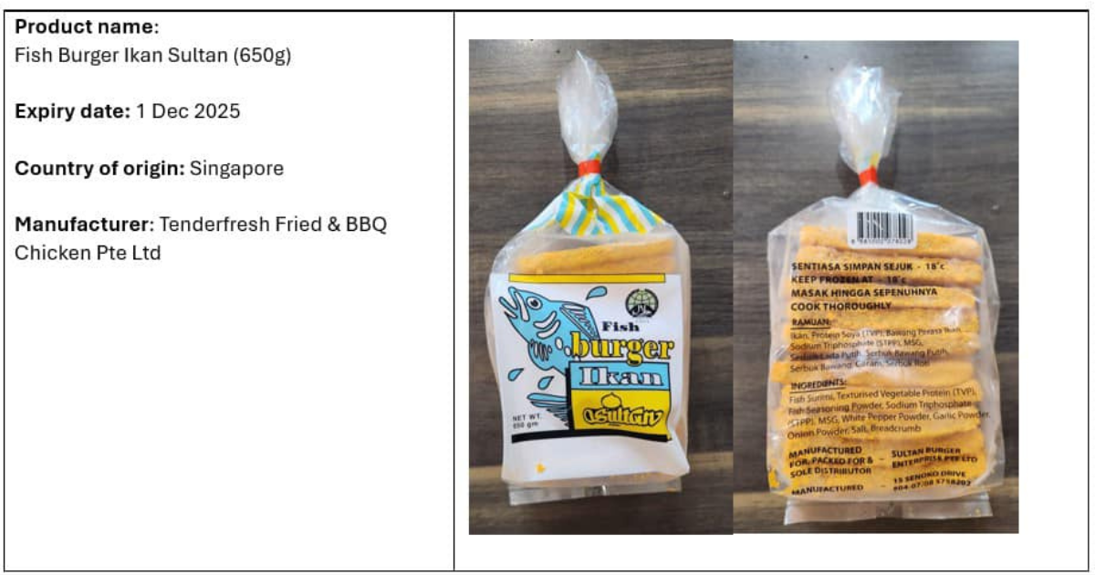 SFA Orders Recall of Fish Burger Patty As Egg Allergen Isn’t Declared on Packaging