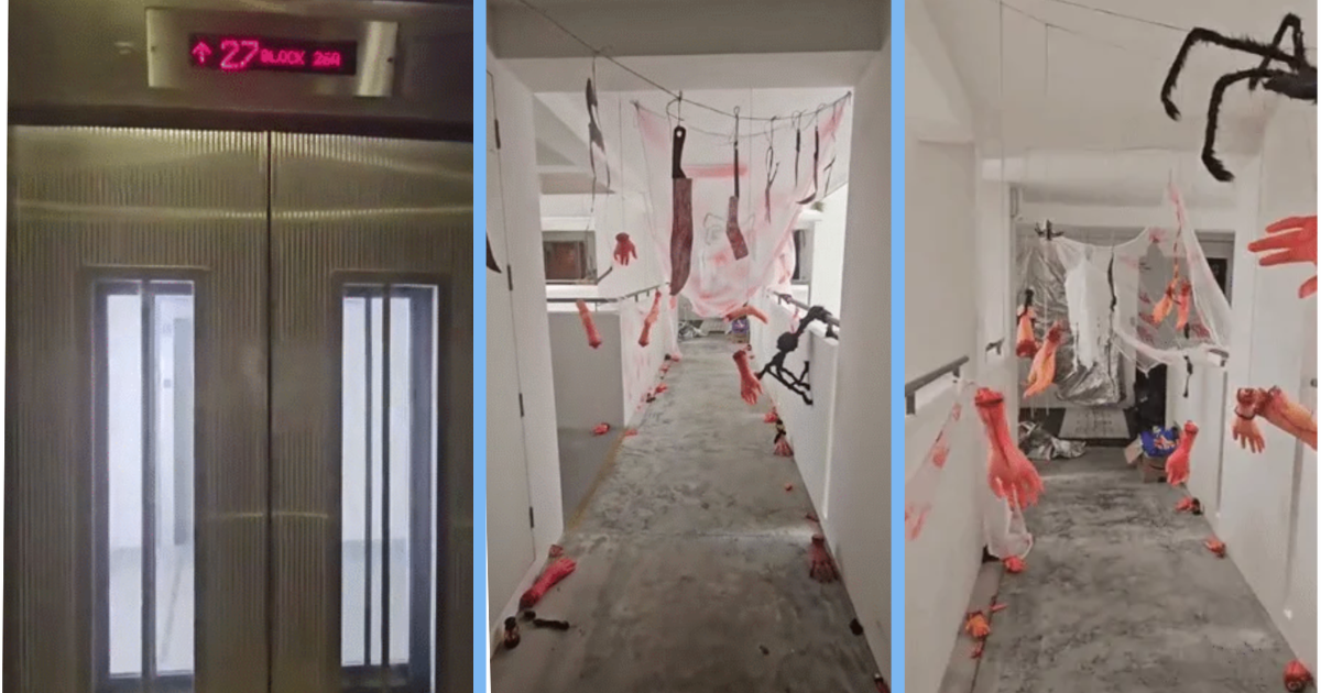 Someone Hung Bloody, Dismembered Limbs in an HDB Corridor as Halloween Decorations, Sparking Debate