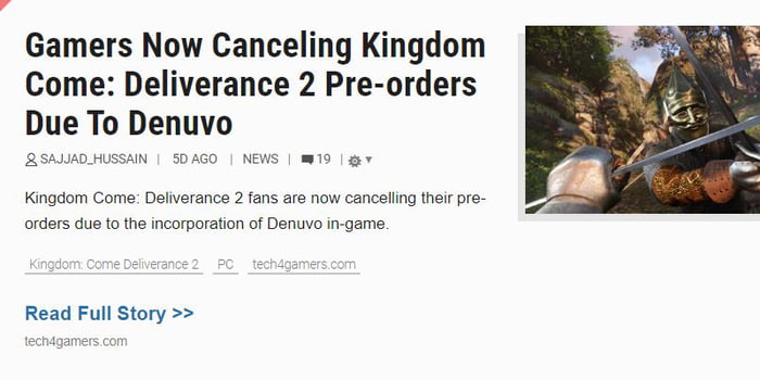 So KCDII gets denuvo… just canccelled my preorder too. Heartbreaking.