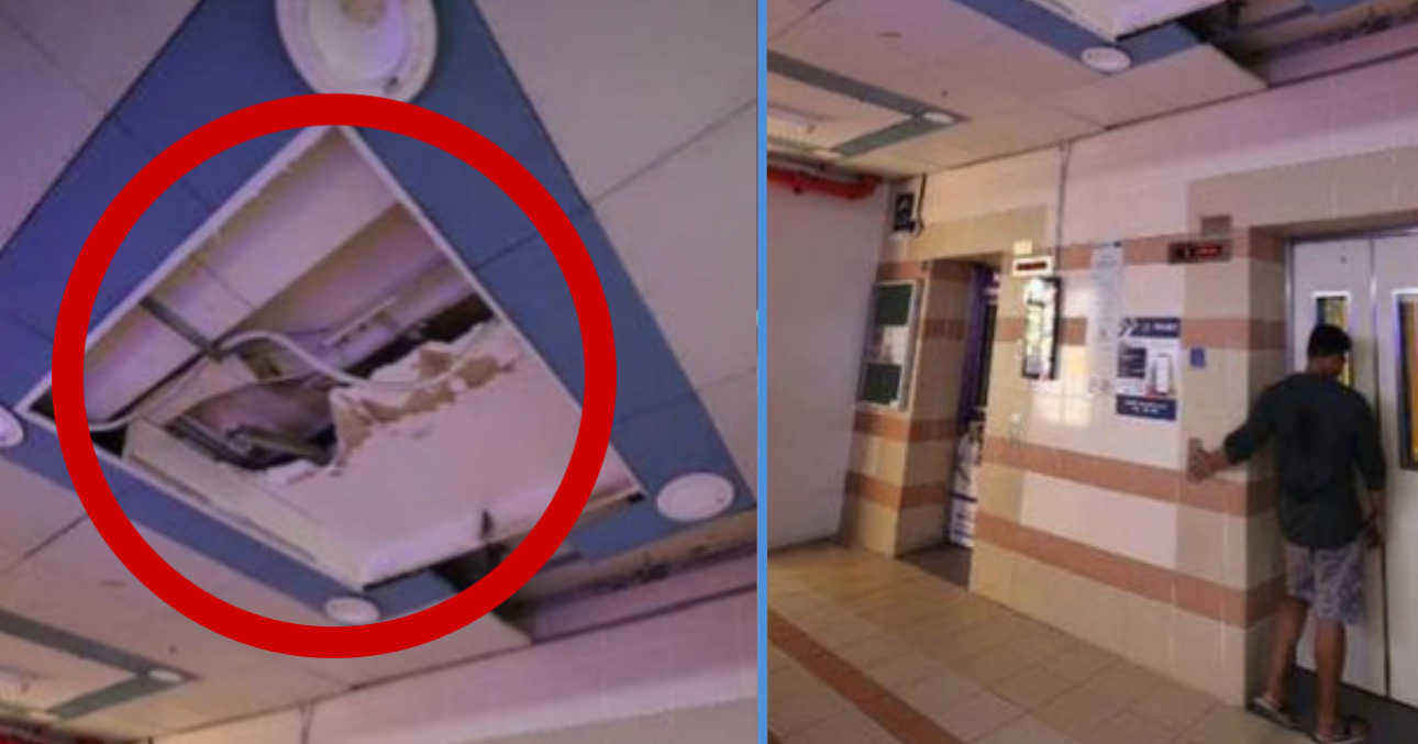 There’s a Big Hole on the Ceiling of an AMK HDB Lift Lobby; Residents Suspect It’s Caused by Rats