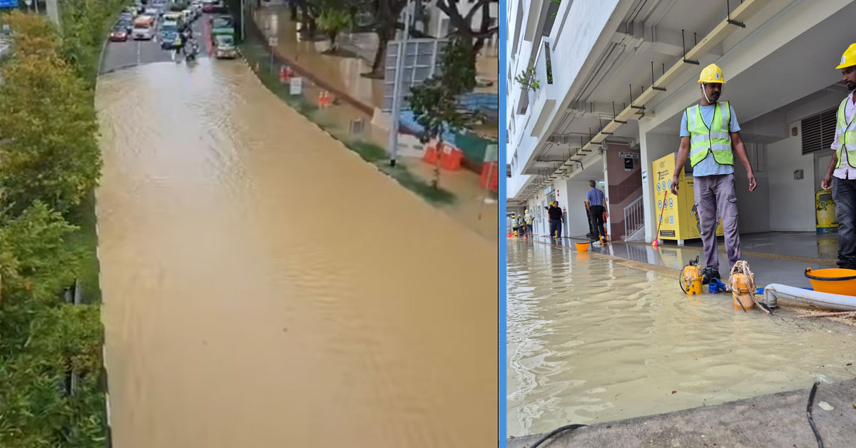 Parts of Marine Parade Flooded With “Teh” Due to Rupture of an Underground Water Pipe