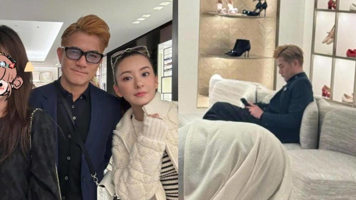 Aaron Kwok, 58, Seen Patiently Waiting For Wife Moka Fang, 37, While She Shops In The UK