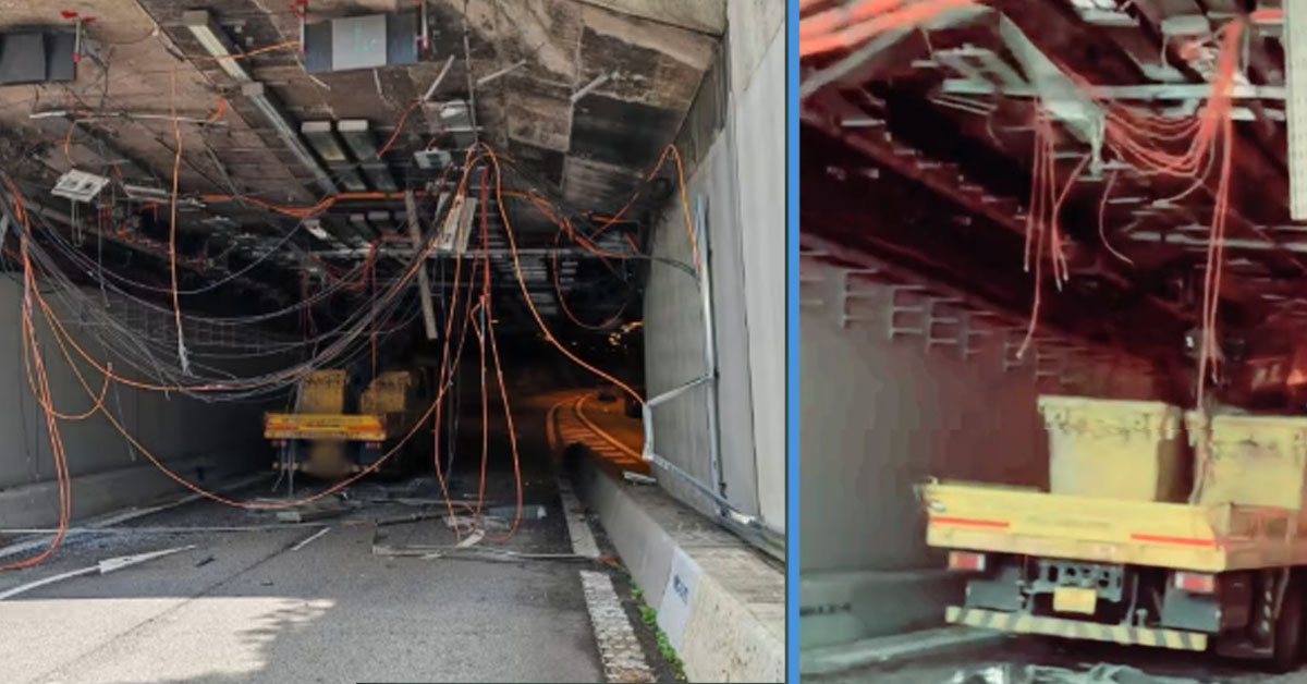 Overheight Lorry Struck CTE Tunnel Ceiling, Exposing Its Wires