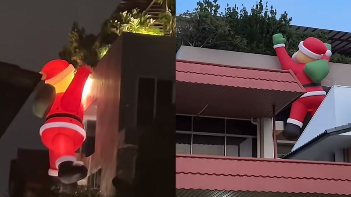 Giant Inflatable Santa Claus Spotted Hanging From Home In S’pore