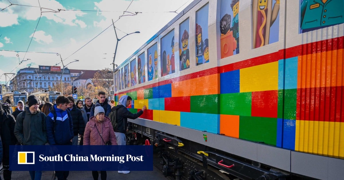 Lego tram 11 metres long and made with 1.8 million pieces took 6,800 man-hours to assemble