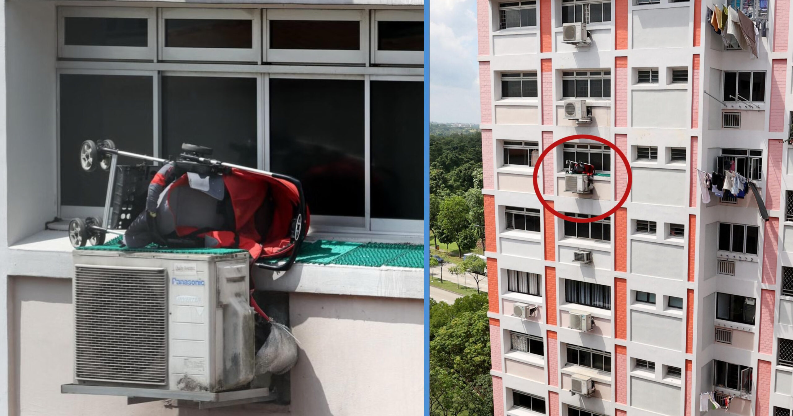 10th Floor Resident Leaves Baby Stroller On Air Conditioner Compressor