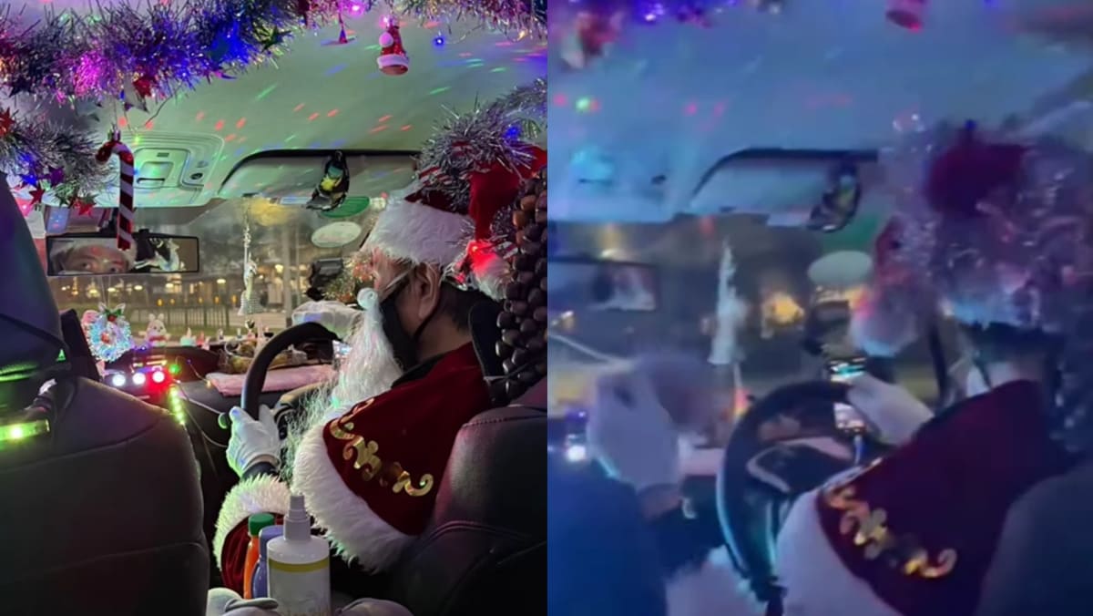 Grab Driver Dresses Up As Santa Claus & Decks Car In Festive Christmas Lights