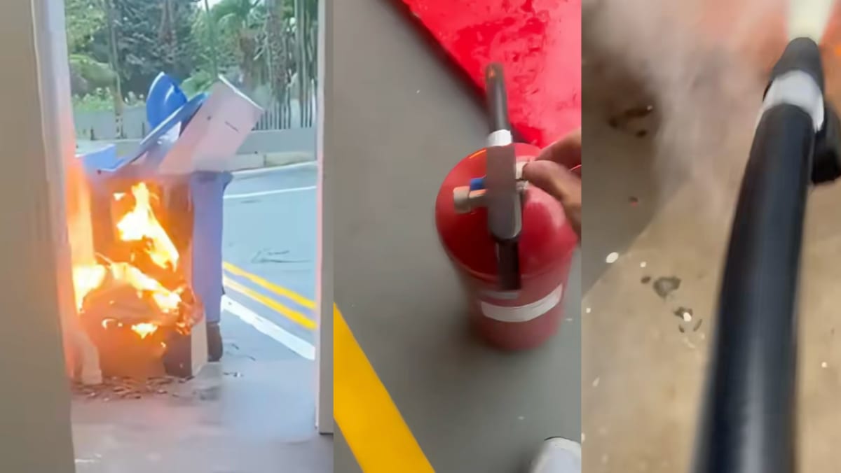 Man Films POV Of Himself Effortlessly Putting Out A Dumpster Fire At HDB Void Deck