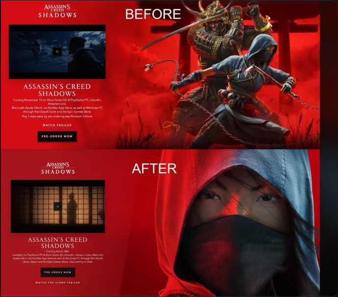 Yasuke removed from Assassin's Creed Shadows's pre-order banner. Cant change the shit you created ubisoft.. tsktsk may you rest in pieces. Go woke, go broke.