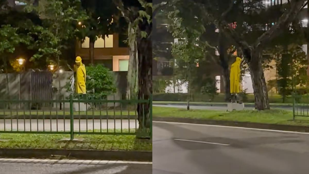 Woman Scared By Traffic Marshall Mannequin During Her Night Jog