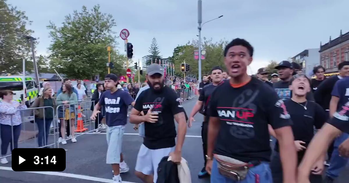 Maori people who feel threatened to their culture do a haka to protest and block a LGBT pride parade in Auckland today.